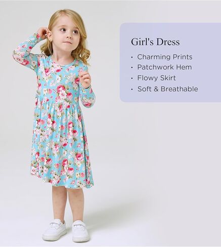 Bamboo Viscose Toddler Girl Dresses Long Sleeve Little Girl Twirl Dresses in Kuwait