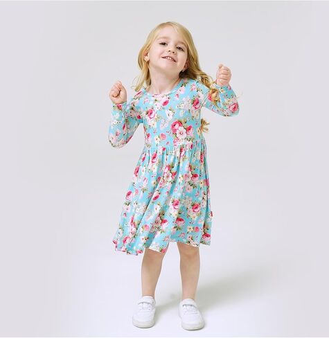 Bamboo Viscose Toddler Girl Dresses Long Sleeve Little Girl Twirl Dresses in Kuwait