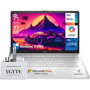 HP 17 Inch Laptop Touchscreen Computer, 17.3" HD+ Touch Screen Business Laptop PC, Intel Core i7, 64GB RAM 2TB SSD+512GB Docking Set, Windows 11 Pro Lifetime Office, Backlit 10-Key Fingerprint