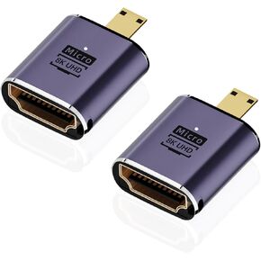 AREME 8K Micro HDMI إلى محول HDMI (2 حزمة) ، Micro HDMI ذكر إلى موصل محول الكابلات الإناث HDMI لـ Sony A6000 ، Raspberry Pi 4 ، GoPro Hero 7 وغيرها من الكاميرا الرياضية الرياضية
