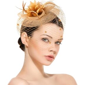 dressfan Fascinator Hat Headpiece Veil Womens Vintage 20s 50s Hat Headwear for Kentucky Derby/Wedding/Cocktail/Tea Party