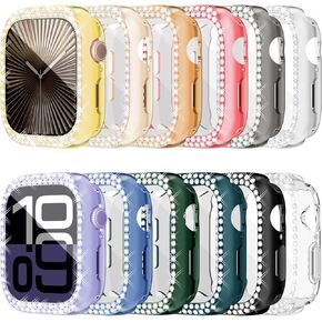 [12Pack] RICHONE Bling Case for Apple Watch Series 10 42mm 46mm Rhinestone Screen Protector, Soft TPU Protective Face Covers for iWatch 10 Bumper Sparkly Accessories for Women(42MM,12 Vibrant Colors)