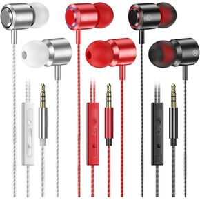 3 Pack Wired Earbuds with Microphone, In-Ear Headphones Wired with Noise Blocking &Volume Control, Premium Sound& Lightweight Corded Earphones for Laptops, Tablets, MP3 & Most 3.5mm Interface Devices