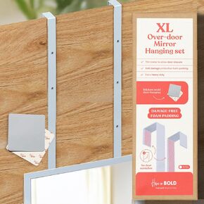 مجموعة Gold Giant XL المكونة من 2 دعامة مرآة معلقة على براءة اختراع فوق الباب: مجموعة شماعات مرآة الباب مع بطانة مضادة للخدش | خطافات مرآة فوق الباب مقاس 20 بوصة لارتفاع قابل للتعديل in Kuwait