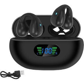 سماعات الرأس المفتوحة لتوصيل العظم سماعات الرأس ، وسماعات الأذن اللاسلكية Bluetooth 5.49 مع عرض شحن LED 60 ساعة مقاومة للماء للركض ، التمرين (الأسود)