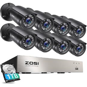ZOSI 3K Lite 8CH 8X 1080P HD 1920TVL Security Camera System Outdoor with 1TB Hard Drive,AI Human/Vehicle Detection,Night Vision,H.265+ 8 Channel 5MP Lite Video DVR Recorder