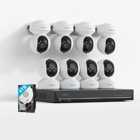 REOLINK 4K PoE PTZ Security Camera System, 8Pcs E1 Outdoor PoE IP Surveillance Cameras Bundle with 16CH NVR RLN16-410, Secure 24/7 Local Storage, Auto-Tracking, Color Night Vision, Smart Detection
