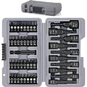 Hi-Spec 43pc Multi Screw Driver Bit Set and Long Metric Magnetic Nut Drivers. Torx and Tamperproof Security 1/4 inch Hex Screwdriving Drill Driver Bit Accessories in a Case