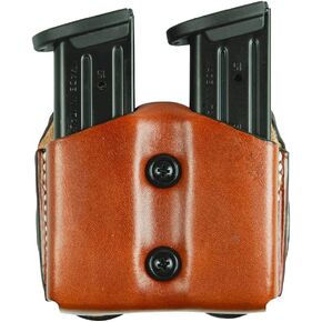 DeSantis Double Magazine Pouch - Pistol Magazine Holder, Double Mag Pouch, Concealed Leather Pouch, Compatible with Most Single Stack 10MM/45CAL, Magazines, S&W M&P SHIELD 9/40 - Ambidextrous, Tan