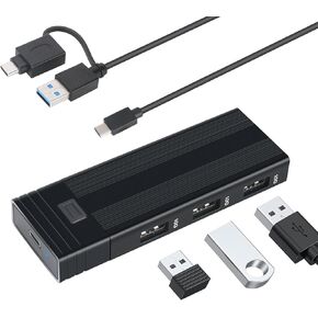 Nvme Enclosure, M.2 SSD Adapter USB 3.2/USB3.1 Gen 2 10Gbps SSD Enclosure with 2 USB 10G A Ports & SD/TF Card Reader Tool-Free for M.2 NVMe/SATA SSD in 2242/2260/2280