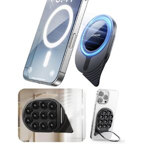JOYROOM Suction Cup Phone Mount, Magsafe Phone Grip with Pull Ring, Silicone Suction Phone Ring Stand for iPhone Samsung Android, Cell Phone Grip Holder for Creators, Selfies, Fitness