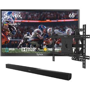 SYLVOX 65-Inch Outdoor TV, Smart TV Compatible with Google TV, Waterproof Soundbar, & Adjustable Wall Mount