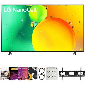 LG 55NANO75UQA 55 Inch HDR 4K UHD Smart NanoCell LED TV Bundle with Premiere Movies Streaming + 37-100 Inch TV Wall Mount + 6-Outlet Surge Adapter + 2X 6FT 4K HDMI 2.0 Cable