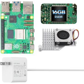iRasptek Starter Kit for Raspberry Pi 5 16GB RAM- Includes 16GB Board, 27W PD Power Supply and Active Cooler