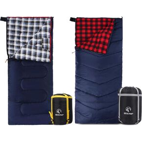 REDCAMP Outdoors Cotton Flannel Sleeping Bag for Camping Hiking Climbing Backpacking, Envelope Sleeping Bag with Compression Sack, Red Plaid 3lbs(79"x33"), Navy Blue 2lbs (75"x33")