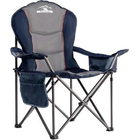 Oversized Camping Chair Folding Chair with Cooler Padded Outdoor Chairs Heavy Duty Support 500 LBS Steel Frame Collapsible Arm Chair with Cup Holder Black&Gray