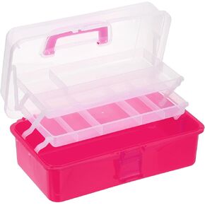 yokive art supply storage storage ، صندوق تخزين للأداة الفنية صندوق 3-tray Craft Box Supplies منظم مع مشبك مقبض للفرش الطوابع ، الوردي الفاتح in Kuwait