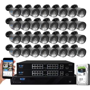 GW Security 32 Channel 12MP NVR 8MP AI Human & Vehicle Detection Security Camera System with 32 UHD 4K 2160P Microphone PoE Outdoor/Indoor Color Night Vision IP Security Bullet Cameras (Black)