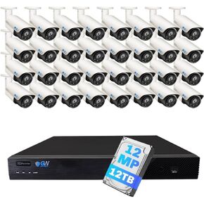 GW Security 32 Channel UltraHD 6K 12MP @ 30FPS Realtime PoE Security Camera System with 32 x 12MP IP Full-Time Color Night Vision Outdoor/Indoor Smart AI Bullet Cameras, 10TB Hard Drive
