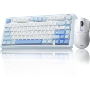 AULA Wireless Keyboard Combo, F75 75% Mechanical Keyboard, Hot Swappable + SC580 Wireless Gaming Mouse, White
