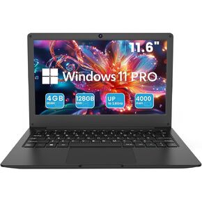 Azeyou 11.6 "Display HD Captop ، N4020C ، كمبيوتر الكمبيوتر المحمول Computer 4GB DDR4 RAM ، 128GB SSD ، Windows 11 Pro Captors ، Metal Shell ، WiFi ، BT4.2 ، USB3.0 ، Type_C 4000MAH Battery (Silver)