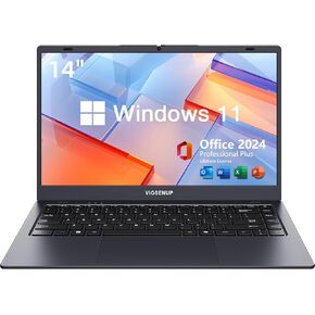 Laptop with MS Office Pro Plus 2024, 14 inch HD Display Laptop Computer, Quad-Core N5095 Up to 2.9 GHz, 8GB RAM 128GB SSD Laptops, 2.4G/5G WiFi, BT 5.0, USB 3.0, Webcam, Long Battery Life