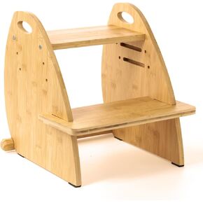 مقعد خشبي بخطوتين للأطفال، مقعد ثلاثي الارتفاع قابل للتعديل للأطفال الصغار، تصميم على شكل طائر من الخيزران، سعة 300 رطل، مثالي للحمام والمطبخ وغرفة النوم in Kuwait