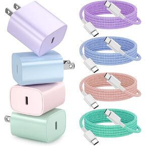 for iPhone 16 15 Charger Fast Charging [4 Pack] 20W USB C Wall Charger Block with 6FT USB C Charging Cable for iPhone 16 15 Pro Max/15 Pro/15/15 Plus,iPad Pro 12.9"/11",iPad Air