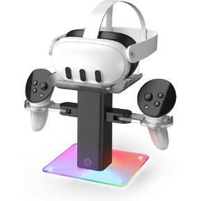 VR Charging Display Stand Compatible with Quest 3s/Quest 3/Vision Pro/Quest 2 - Universal VR Stand Holder, VR Headset Fast Charging Dock with LED Lights, Stable Bracket Storage Round Base