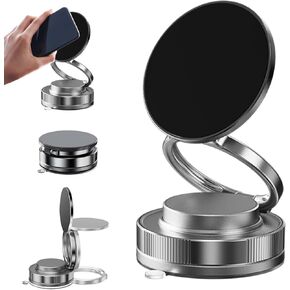 Vacuum Magnetic Phone Holder One-Handed Operation Foldable Adjustable Magnetic Phone Holder 360°Rotation for Car/Bathroom/Gym/Kitchen Multi-Scene Application (Black)