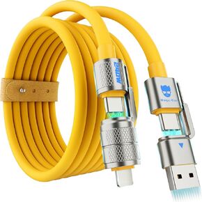 4 in 1 Multi USB Charging Cable 240W Compatible with iPhone iPad Galaxy MacBook Tablets and More, Fast Charging Charger Cord USB A to USB C to USB C, Chubby Cable - (1Pack, 5FT)