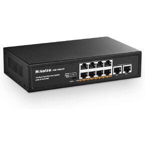 MokerLink 10 Port PoE Switch With 8 Port PoE+, 2 Fast Ethernet Uplink, 100Mbps, 96W 802.3af/at, Fanless Plug & Play Ethernet Switch