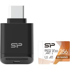 Silicon Power Micro SDXC UHS-I U3 256GB Memory Card Bundle with USB C Card Reader SPU256TC200
