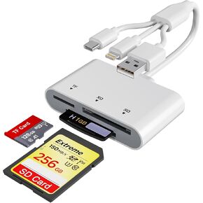 SD Card Reader for iPhone with USB-C & Lightning - 3-in-1 SD MicroSD xD-Picture Cards Memory Card Reader, Compatible with iPhone 16/15/14, iPad, MacBook, Android, Camera & PC