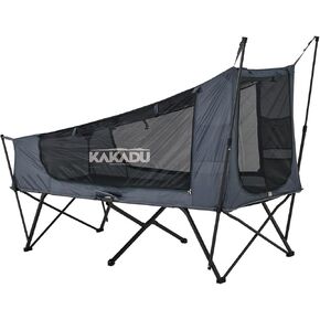 Kakadu Camping Tent Cot, 1 Person, 1 Minute Easy Setup, Folding, Compact, Elevated Tent with BlockOut Rain Fly, Awning Poles, Ultra-Fine Mesh Windows, and Carry Bag