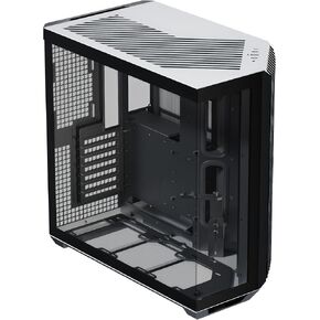 V1 Dual-Chamber ATX Mid-Tower Airflow PC Case, Panoramic Glass Panels, 10 Fan Slots, 360mm Radiator Support, Angular Intake 16cmx2 Fan Bracket, GPU Mount, Cable Management, Type-C, Black/Wood