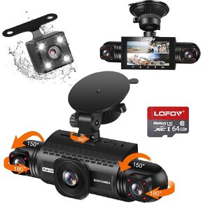 360 Degree View 4 Channel Dash Cam Front and Rear Inside Left Right, LOFOV Dash Camera for Cars FHD 1080P Free 64GB SD Card, Multi-Ch Dash Camera for Cars,Night Vision, 24H Parking Mode