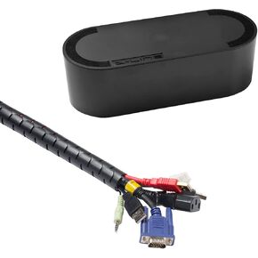 D-Line Cable Management Box (Large) & Cable Organizer Zipper (8.2ft Length) - Black