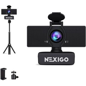 NexiGo 1080P Business Webcam Kits, N60 HD Web Camera with Microphone and Privacy Cover, Software Control, Lightweight Mini Tripod, Extendable Stand, for Zoom/Skype/Teams