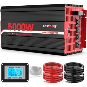 5000W Power Inverter 12V DC to 120V AC Converter for Truck, Home, RV, Peak 10000W Off-Grid Solar Power Inverter with 4 AC Outlets, USB Port,Type-C Port, Remote Controller with LCD Screen