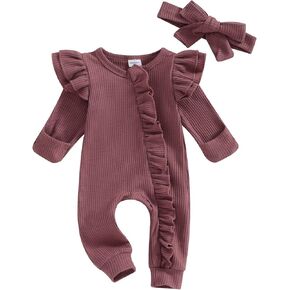 YINGISFITM Baby Girl Boy Newborn Clothes Ruffle Footless Onesie Romper Jumpsuit One Piece Waffle Knit Hospital Outfit (Waffle knit Purple, Newborn)
