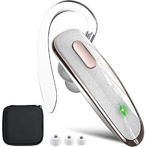 Bluetooth Headset, V5.1 Ultralight Wireless Handsfree Earpiece Cell Phone with Noise Cancellation Microphone for iOS Android Trucker Driver- White