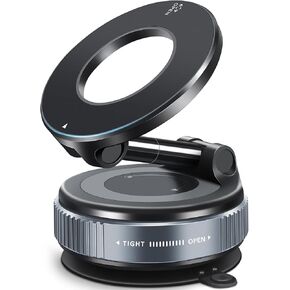 Vacuum Suction Magnetic Phone Holder, 2025 Upgraded Foldable Retractable Suction Cup Car Phone Mount for Magsafe, 360° Adjustable Magnetic Phone Stand for Cars/Gyms/Mirrors/Smooth Surface