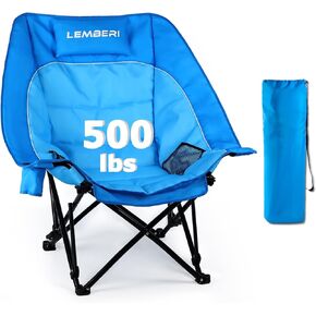 LEMBERI Oversized Heavy Duty Camping Chair for Adults,500lbs Comfortable Folding Lawn Chairs,Large Outdoor Portable Chair with Cup Holder,Side Pocket and Cooler Bag