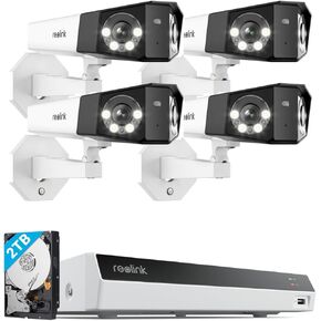 REOLINK 4K PoE Security Camera System, IP Outdoor Cameras 4X Duo 2 PoE with 1x RLN8-410 White (Built-in 2TB HDD) Video Recorder