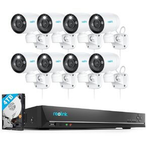 REOLINK 4K 16CH PoE Security Camera System, 1x NVR RLN16-410 with Built-in 4TB HDD, Bundle 8X RLC-81PA with 180 Degree Pan, Color Night Vision, Person/Vehicle/Pet Detection, Two-Way Talk