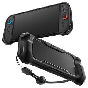 Spigen Rugged Armor Designed for Nintendo Switch 2 Case (2025) Protective Handheld Case with Ergonomic Grip and Strap (Not Compatible with Switch Dock) - Matte Black