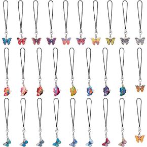 PLIGREAT 28 Pcs Butterfly Phone Charms Cute Acrylic Cell Phone Charm Strap Hanging Colorful Butterfly Detachable Pendant Decor for Phone Camera Decor Keychain Bag Lanyard Jewelry Making Accessories