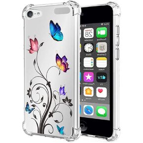 Phone Case for iPod Touch 7 / iPod Touch 6 / iPod Touch 5 Case for Girls Women, Soft Clear TPU Protective Transparent Case Cover for Apple iPod Touch 5/6/7th (Butterfly)