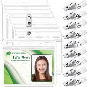 EcoEarth Horizontal PVC Card Protector with Metal Clips and Vinyl Straps with Soft Edge (Sealable Fits 4 x 3 inch Inserts) (Clear 100-Pack), Waterproof ID Holder Bulk, ID Card Holder